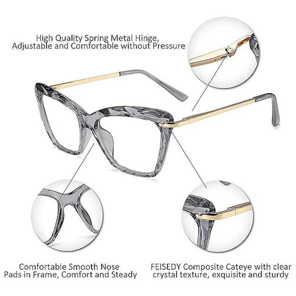 CAT eye glasses frame clear lenses eyewear women-Grey main image 5